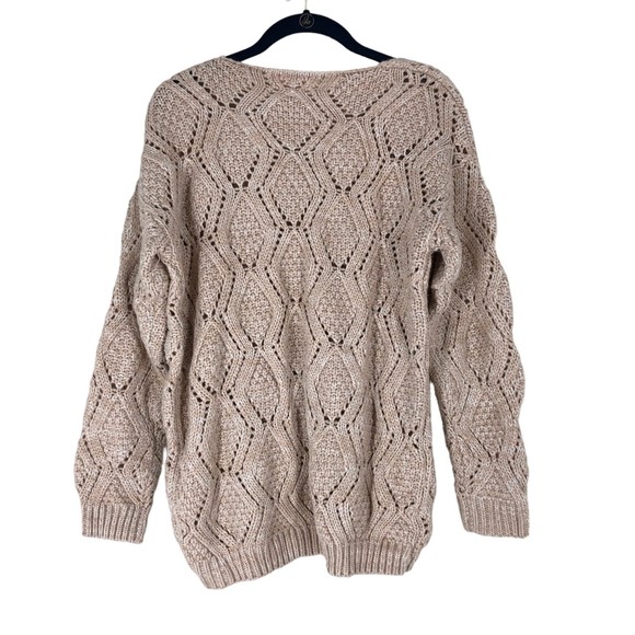 Soft Diamond Shaped Cable Knit Sweater w/Hi/Lo Banded Hem in Soft Peach SZ M/L - Picture 7 of 10